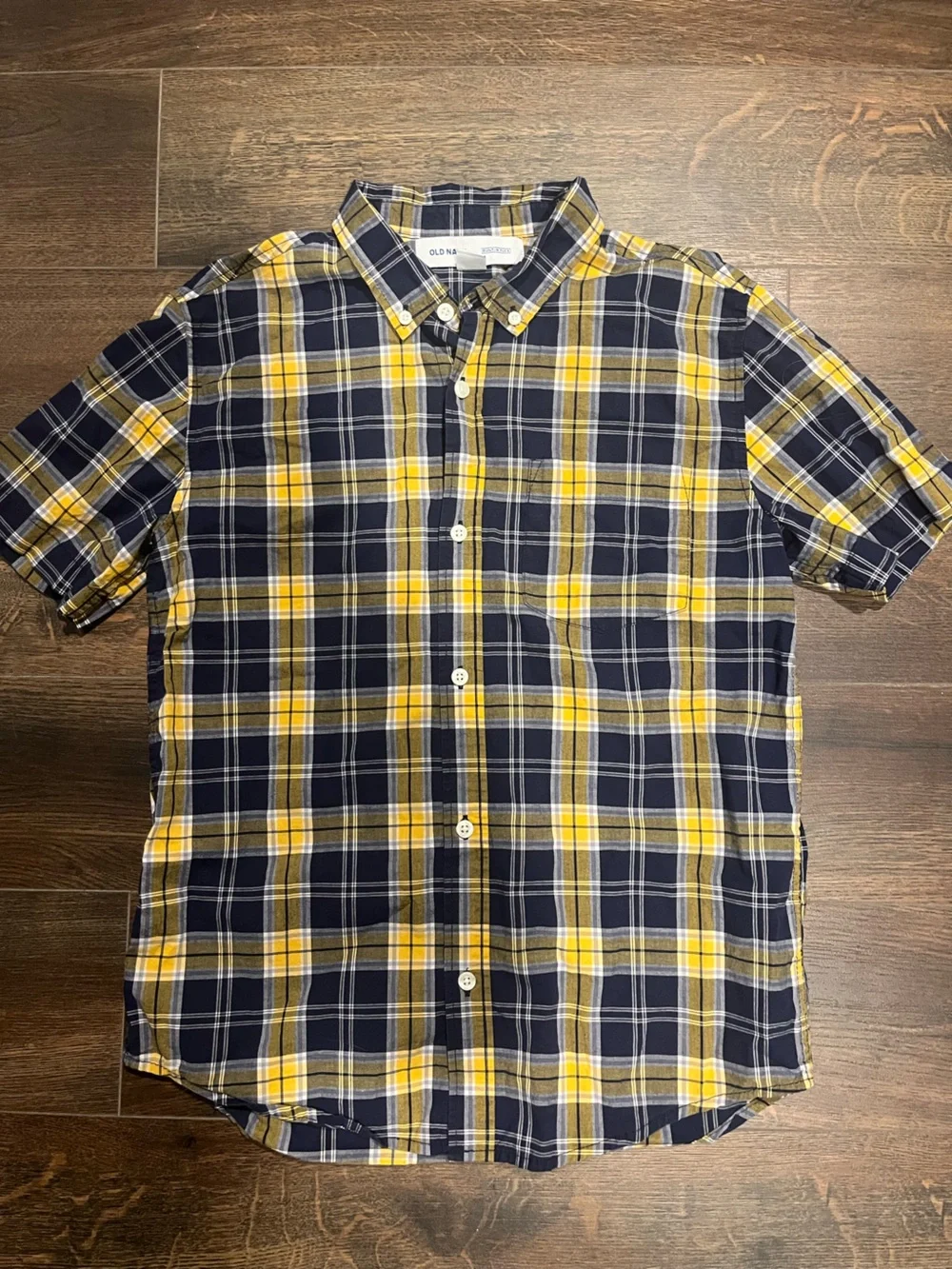 Old Navy Navy and Yellow Plaid Button-Down Shirt
